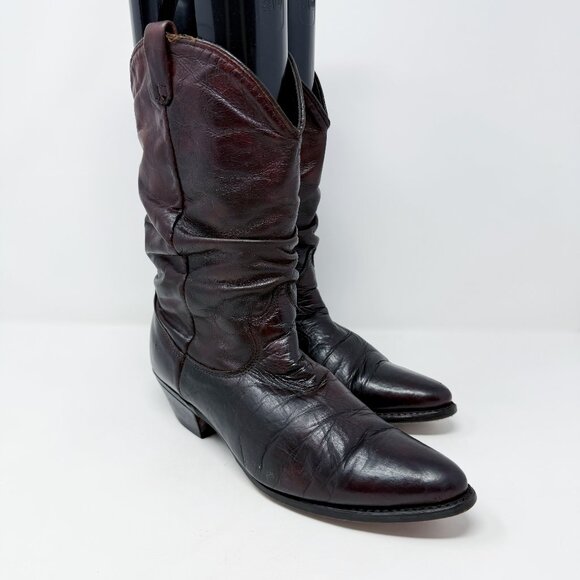 Vintage Dingo Deep Mahogany Brown Leather Slouchy Western Boots Size 8.5 Pull On - Picture 1 of 9